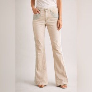 Rebecca Taylor | Ivory + Ice Intricate Trimmed Boot Cut Jeans